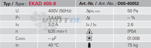 Rosenberg EKAD 400-8 - описание, технические характеристики, графики